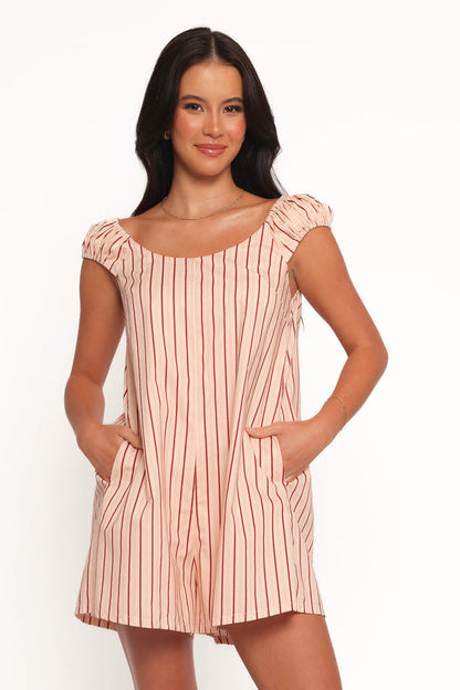 Petal and Pup USA PLAYSUITS Scobbie Romper - Pink Stripe (Hold for Rack)