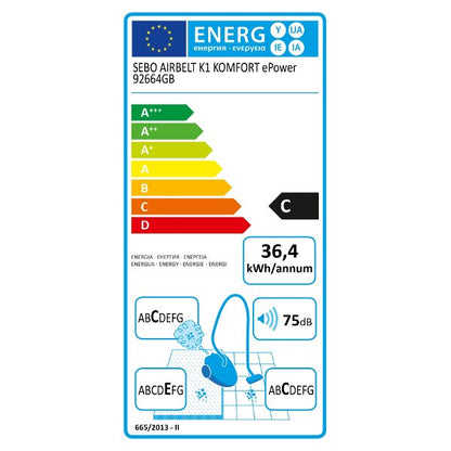 Sebo 92664GB Airbelt K1 Komfort ePower Vacuum Cleaner with Free 5 Year Guarantee Blue
