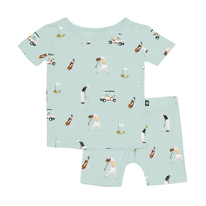 Short Sleeve Blue Kids Pajamas in Golf