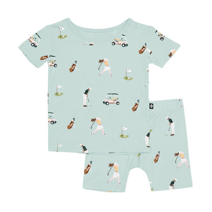 Short Sleeve Blue Kids Pajamas in Golf