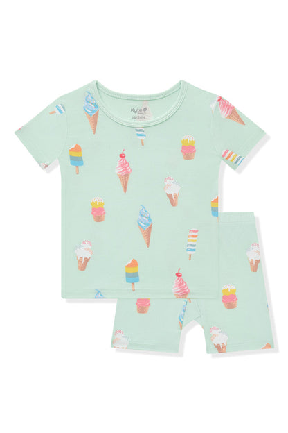 Mint Short Sleeve Pajamas with Ice Cream print on white background