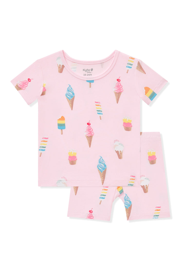 Pink Short Sleeve Pajamas with Ice Cream print on white background