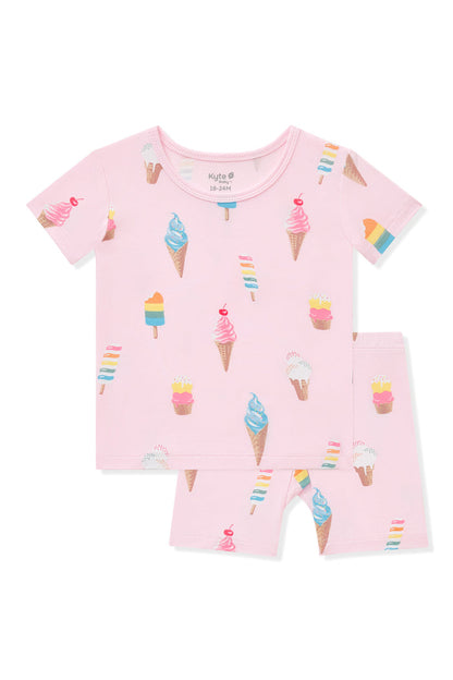 Pink Short Sleeve Pajamas with Ice Cream print on white background