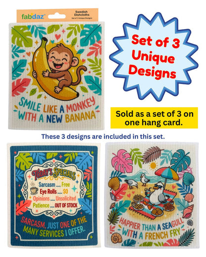 Silly Sayings - Set of 3 - Swedish Dishcloths