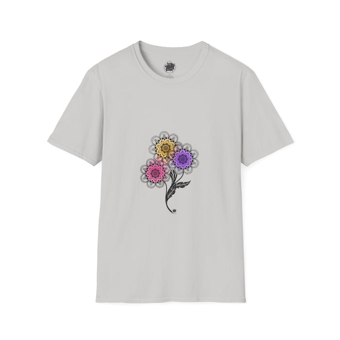 Skull Flower Mandala Trio - Grey T-Shirt — Sugar Skull Back Medallion