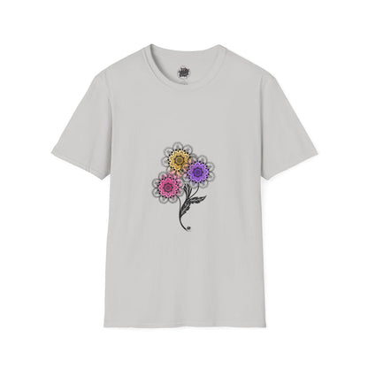 Skull Flower Mandala Trio - Grey T-Shirt — Sugar Skull Back Medallion