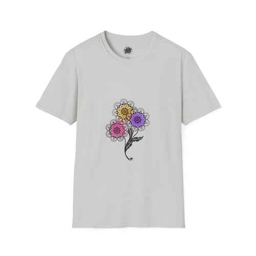 Skull Flower Mandala Trio - Grey T-Shirt — Sugar Skull Back Medallion