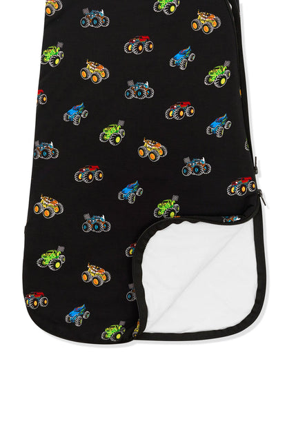 Bottom part of Sleep Bag 1.0 with Monster Truck print on white background