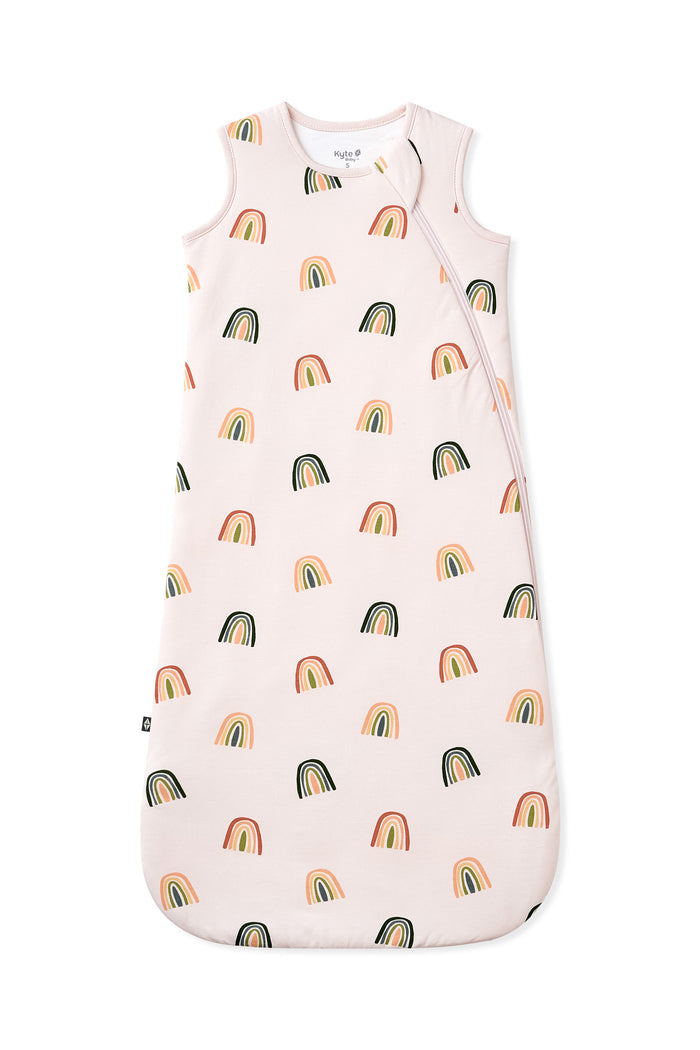 Vanilla cream Sleep Bag in Retro Rainbow 1.0 print on a white background