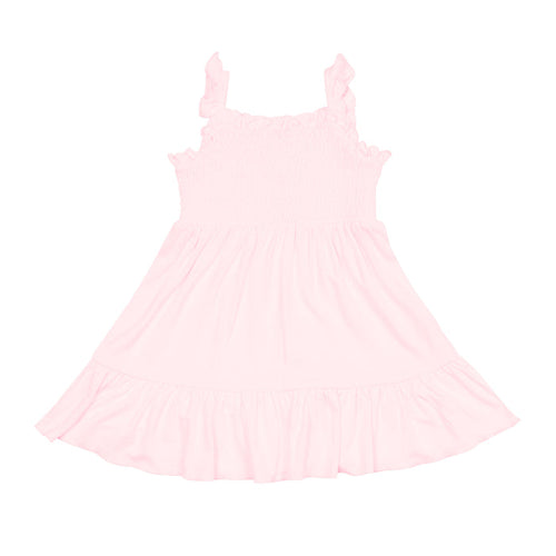 Smocked Dress in Sakura Pink with Ruffle Bottom