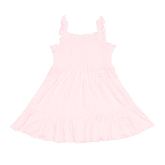 Smocked Dress in Sakura Pink with Ruffle Bottom