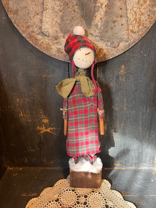 Snowman - Checked Hat Green Scarf