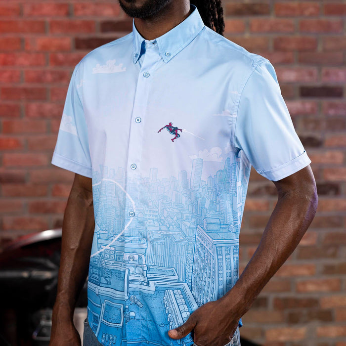 RSVLTS Marvel Short Sleeve Shirt Spider-Man "Skyline Slingin'" – KUNUFLEX Short Sleeve Shirt Spider-Man "Skyline Slingin'" – KUNUFLEX Short Sleeve Shirt