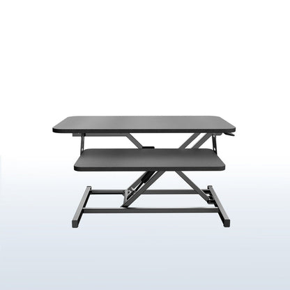 Heavy-duty height adjustable desk converter monitor riser with 2 tiers.