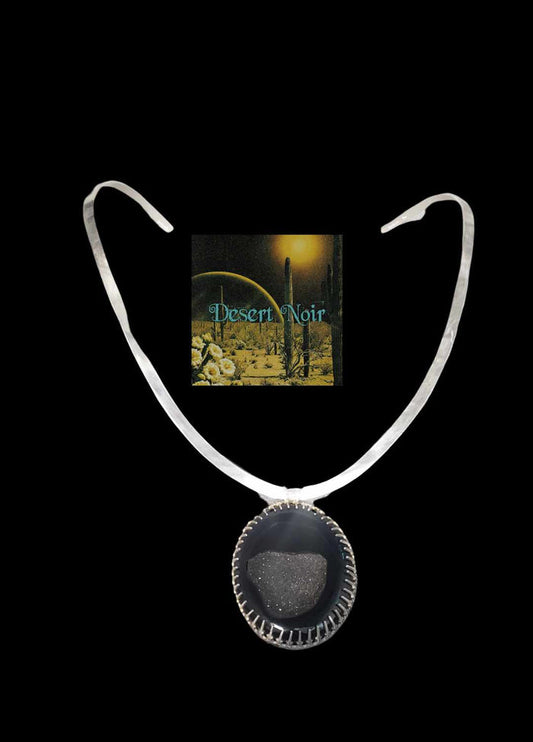 Sterling Silver Black Geo Pendant Choker Torque Necklace