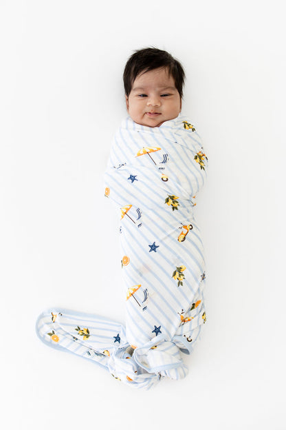 Newborn swaddled in the Swaddle Blanket in Amalfi Coast