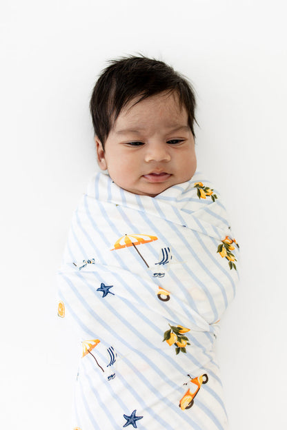 Close up of newborn swaddled in the Swaddle Blanket in Amalfi Coast
