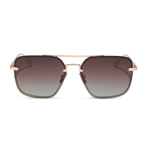 diff eyewear teddy oversized navigator sunglasses with a gold metal frame and brown gradient polarized lenses front view