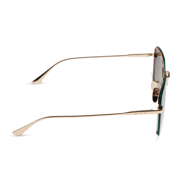 diff eyewear teddy oversized navigator sunglasses with a gold metal frame and brown gradient polarized lenses side view