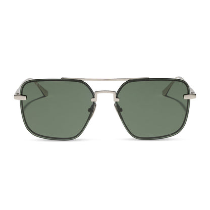 diff eyewear teddy oversized navigator sunglasses with a silver metal frame and g15 lenses front view
