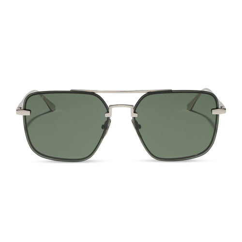 diff eyewear teddy oversized navigator sunglasses with a silver metal frame and g15 lenses front view