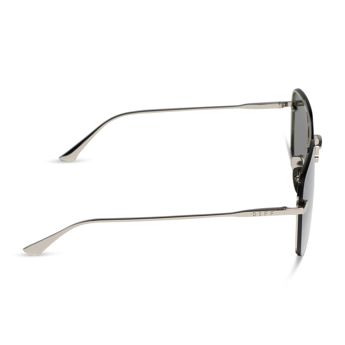 diff eyewear teddy oversized navigator sunglasses with a silver metal frame and g15 lenses side view