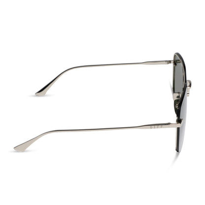 diff eyewear teddy oversized navigator sunglasses with a silver metal frame and g15 lenses side view