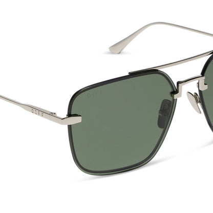 diff eyewear teddy oversized navigator sunglasses with a silver metal frame and g15 lenses detailed view