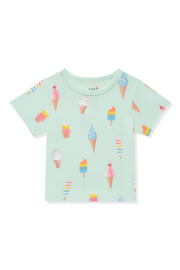 Mint Toddler Basic Tee with Ice Cream print on white background