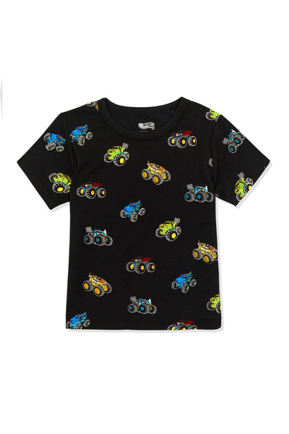 Toddler Basic Tee in Monster Truck print on white background