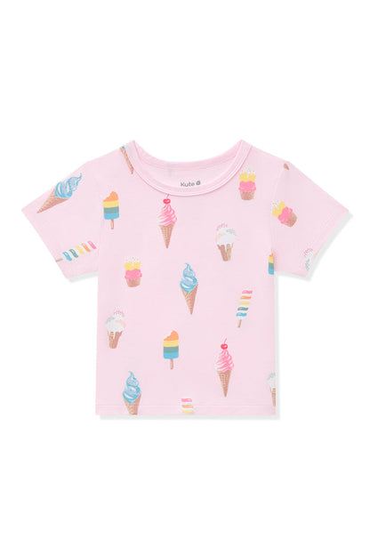 Pink Toddler Basic Tee with Ice Cream print on white background