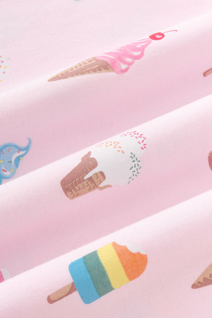 Close up of colorful Ice Cream print on pink color fabric