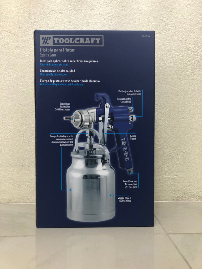 Toolcraft Spray Gun 90PSI Contents 1 Gun with Tank and 1 Cleaning Brush Ideal for irregular surfaces High quality construction Aluminum alloy body and paint container- TC1842 ebuystt