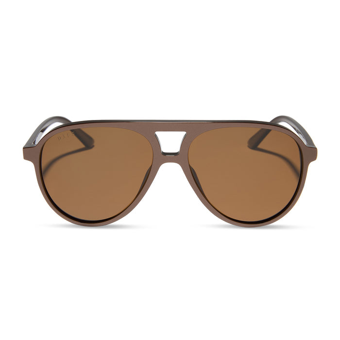 diff eyewear tosca ii aviator sunglasses with a moscow mule brown frame and brown lenses front view