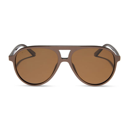 diff eyewear tosca ii aviator sunglasses with a moscow mule brown frame and brown lenses front view