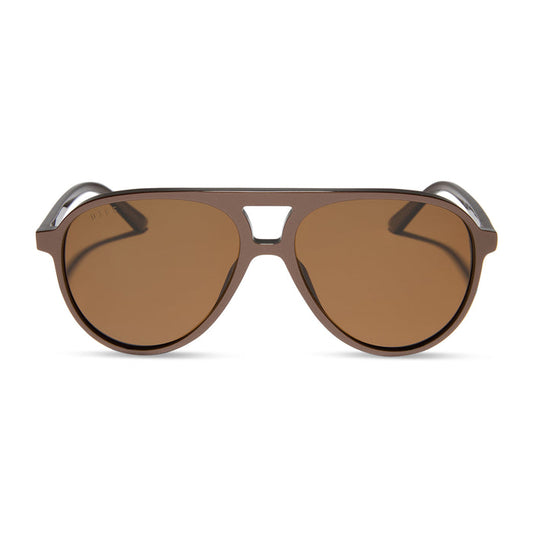 diff eyewear tosca ii aviator sunglasses with a moscow mule brown frame and brown lenses front view