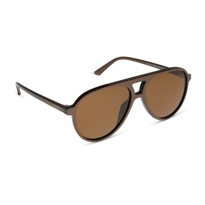 diff eyewear tosca ii aviator sunglasses with a moscow mule brown frame and brown lenses angled view
