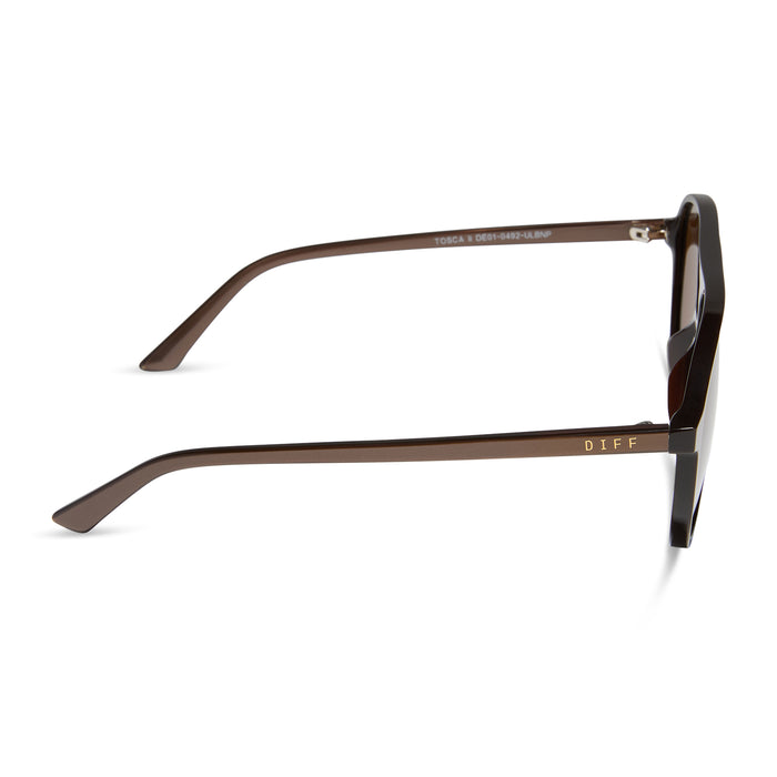 diff eyewear tosca ii aviator sunglasses with a moscow mule brown frame and brown lenses side view