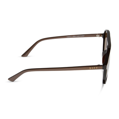 diff eyewear tosca ii aviator sunglasses with a moscow mule brown frame and brown lenses side view