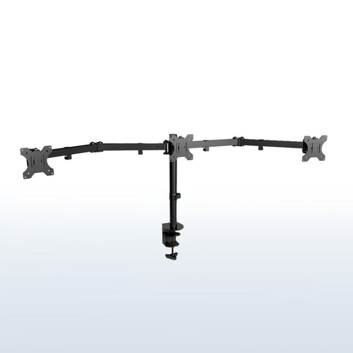 Sturdy height adjustable triple monitor desk mount.