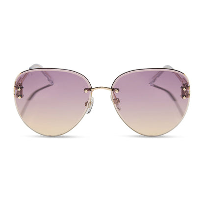 diff eyewear featuring the trista aviator sunglasses with a gold frame and misty lilac gradient lenses front view