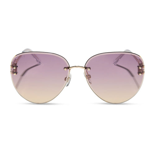 diff eyewear featuring the trista aviator sunglasses with a gold frame and misty lilac gradient lenses front view