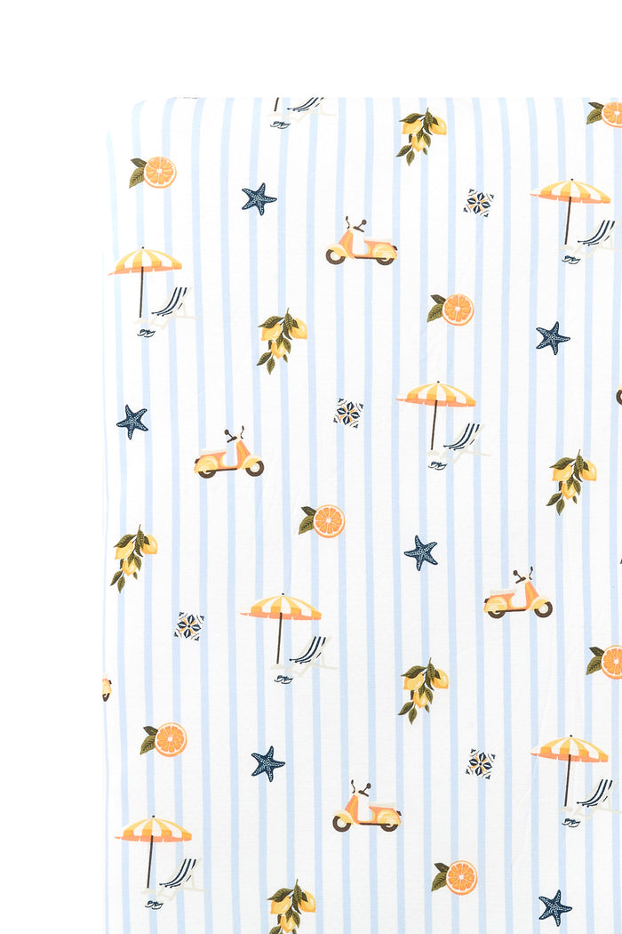 Close up of the Twin Sheet in Amalfi Coast shown on a mattress