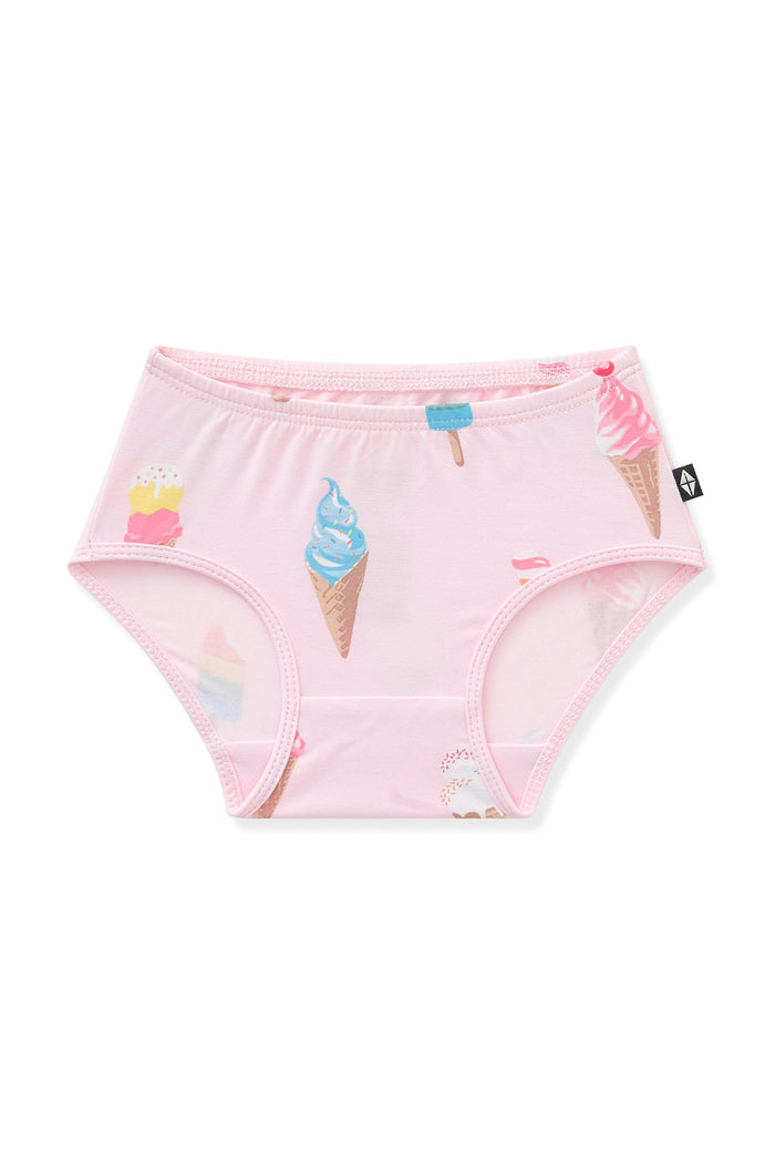 Pink Undies in Ice Cream print on white background