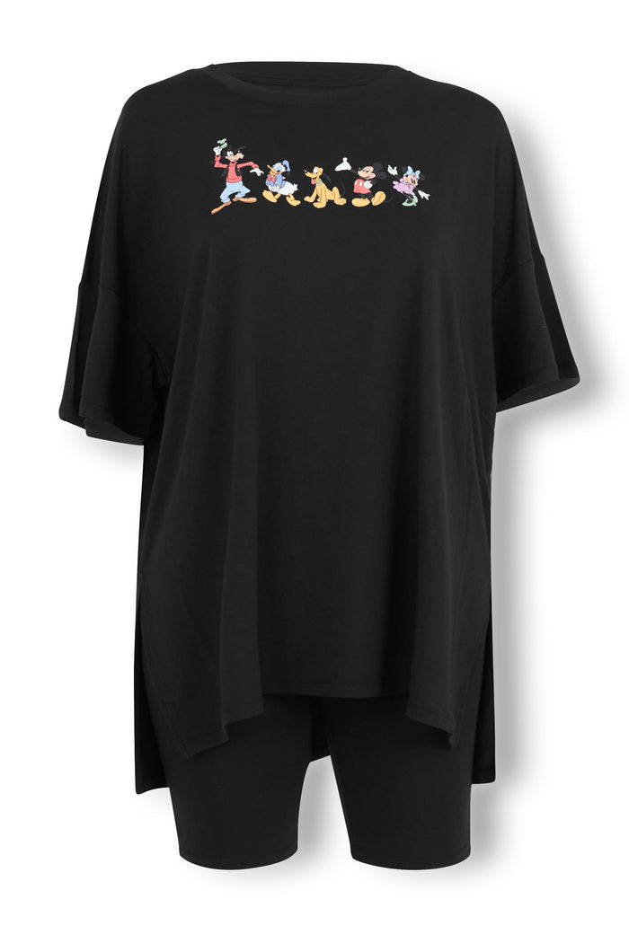 Women’s Biker Short Set with Mickey and Friends print on Midnight background
