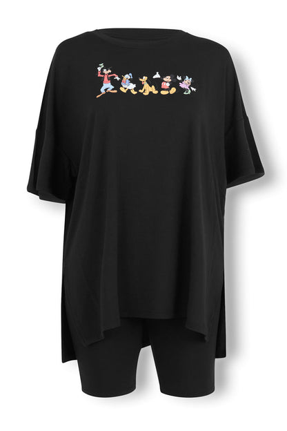 Women’s Biker Short Set with Mickey and Friends print on Midnight background