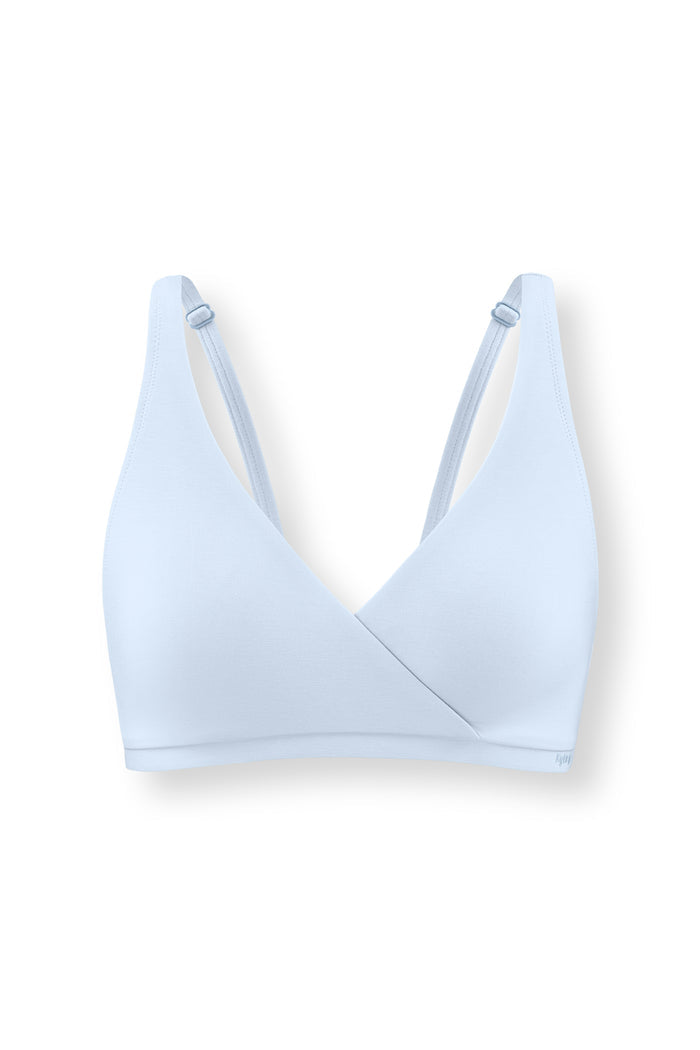 Women's Cross Front Bralette in Breeze on white background