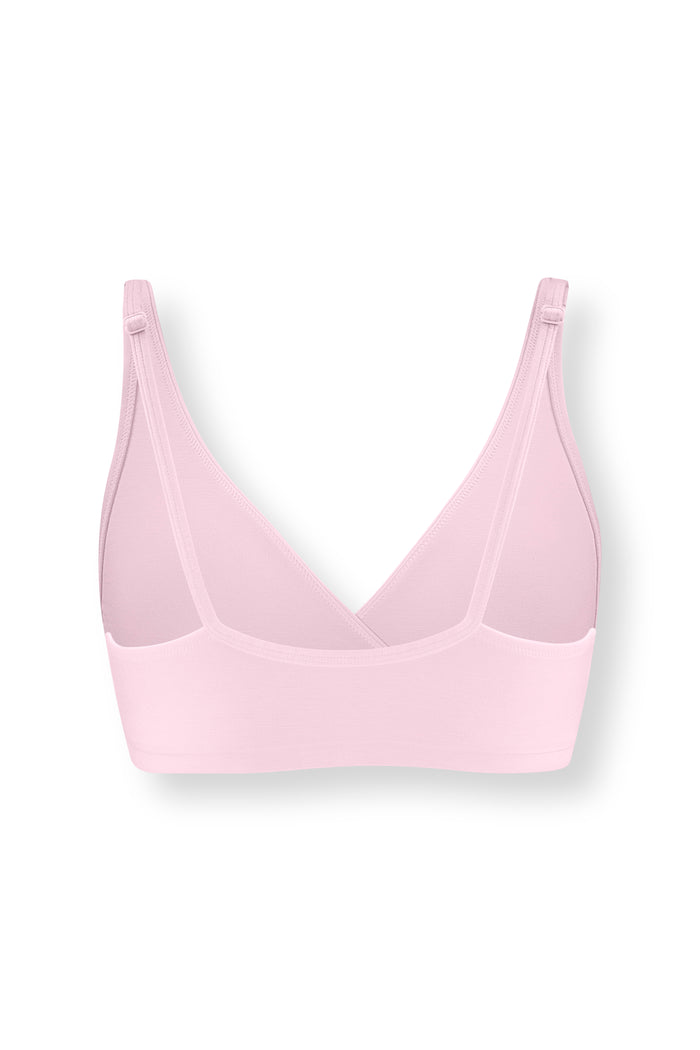 Back side of Women's Cross Front Bralette in Peony on white background