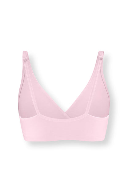 Back side of Women's Cross Front Bralette in Peony on white background