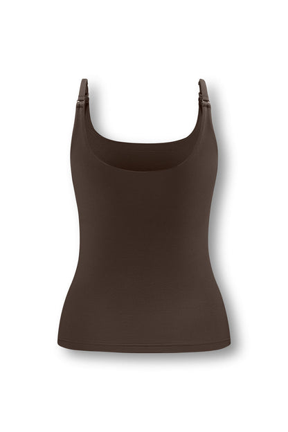 Back side of Women's Nursing Tank in Toffee on white background